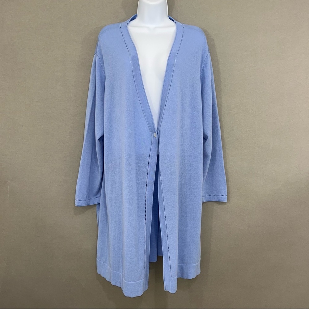 Chicos Blue Summer Romance 3/4 Sleeve Cardigan Duster Sweater